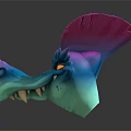 Vibrant 3D Fantasy Dragon Head With Blue Pink Skin Yellow Eyes And Sharp Teeth