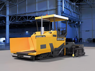 Caterpillar Yellow Industrial Paver With Cab And Tracks In Indoor Factory Setting 3d model