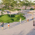 Circular Urban Park Featuring Central Lawn Tree Surroundings Walking Paths Benches And Pavilion