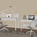 Modern White Desks In Study Room With Laptop Table Lamp Shelf And Chairs