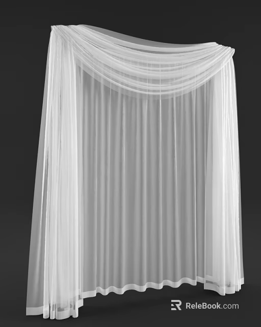 White Lightweight Flowy Curtain With Ruffled Top And Elegant Draped Design 3d model