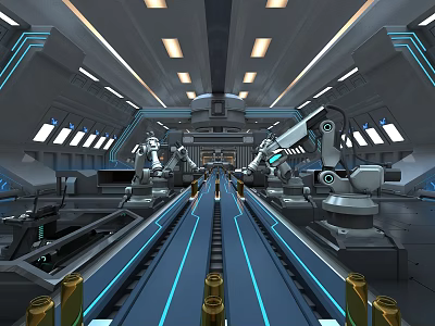 Industrial Equipment Modern Factory Interior With Automated Production Line Robotic Arms And Conveyor Belts 3d model