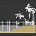 3D Beach Scene Model With Palm Trees Pier Water And Rocks