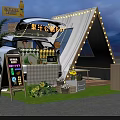 Cozy Glamping Setup With White Tent String Lights Vehicle Kiosk Green Plants And Evening Sky