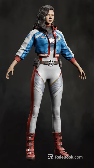 3D Character Model In Blue White Jacket Red Accents White Pants And Waist Badge 3d model 