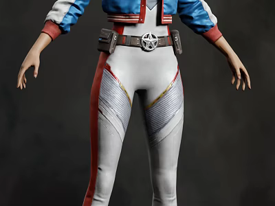3D Character Model In Blue White Jacket Red Accents White Pants And Waist Badge 3d model