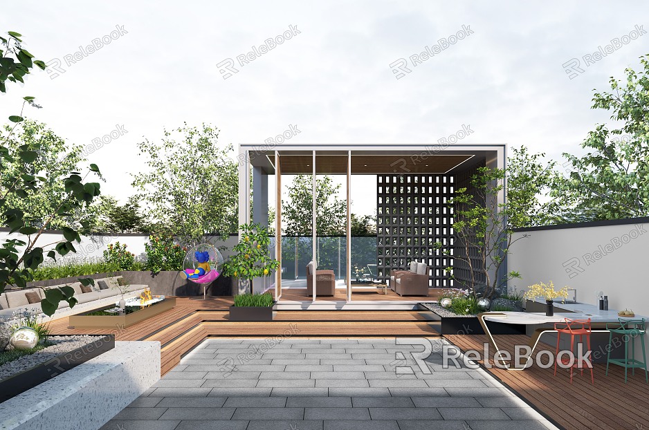 Modern courtyard courtyard landscape model