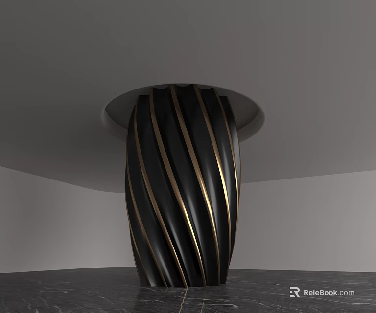 Modern Black Column With Gold Stripes And Curved Design For Interior Decor 3d model 