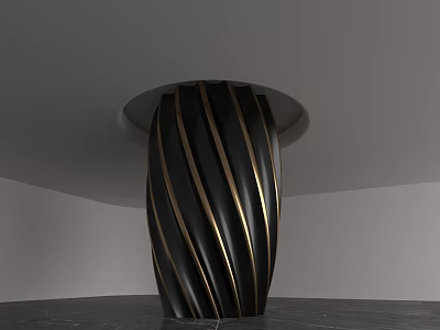 Modern Black Column With Gold Stripes And Curved Design For Interior Decor 3d model
