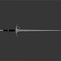 Sword Weapon Featuring Slim Blade Black Handle Hilt Guard on Grey Gradient Background Reflection