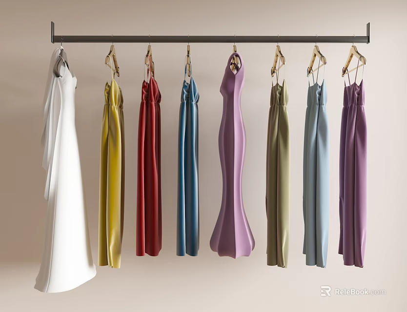 Colorful Dresses Hanging On Rack For 3d model