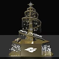 Golden Spiral Christmas Tree With Star Decorations Merry Christmas Sign Illuminated Ornaments And Snowflake Base