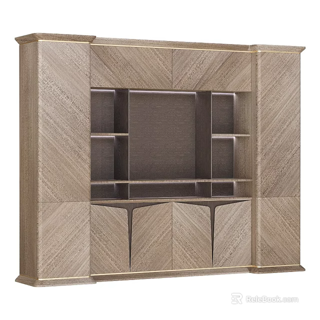 Modern Wooden Bookcase Design With Open Shelves And Closed Cabinet Doors 3d model 