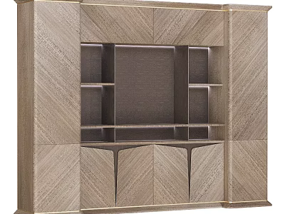Modern Wooden Bookcase Design With Open Shelves And Closed Cabinet Doors 3d model