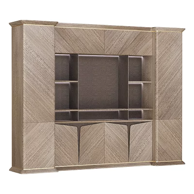 Modern Wooden Bookcase Design With Open Shelves And Closed Cabinet Doors 3d model