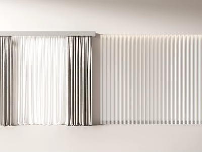Modern Elegant Curtain Design With White Gray Fabric And Vertical Stripes 3d model