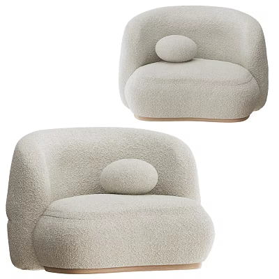 Light Beige Single Sofa With Fluffy Shearling Fabric Rounded Design Curved Armrest And Wooden Base 3d model
