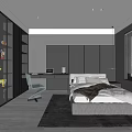 Modern Bedroom Interior Design With Large Bed Dark Headboard Wall Bedside Lamps And Desk Chair