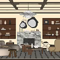 French Middle Style Living Room Clouds Sofa Coffee Table Single Sofa Single Chair Display Cabinet Fireplace Floor Lamp 3d model