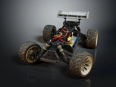 Off Road RC Car Chassis With Large Wheels And Colorful Electronic Wiring 3d model