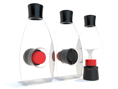 Transparent Daily Appliance Bottles Featuring Black Caps And Red Black Buttons 3d model