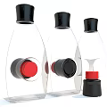 Transparent Daily Appliance Bottles Featuring Black Caps And Red Black Buttons