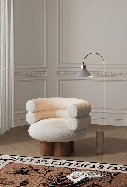 Modern Elegant Living Room With White Sofa And Arching Floor Lamp On Wooden Floor 3d model 