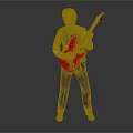 Man With Blonde Hair Wearing Glasses White Shirt Black Vest And Red Electric Guitar
