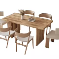 Stylish Rectangular Wooden Dining Table Set With Six Light Wood Chairs And Vase Book 3d model