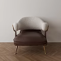 Modern Single Sofa With White Fluffy Backrest Brown Leather Seat And Golden Metal Legs