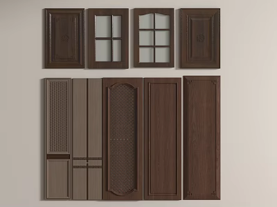 Various Kitchen Cabinet Doors With Different Wooden Designs And Glass Panels 3d model