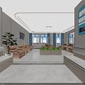 Modern Waiting Area Interior With Comfortable Sofas Green Plants Wall TV And Large Windows 3d model