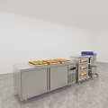 Stainless Steel Kitchen Appliances Including Refrigerated Counter Oven And Mixer With Baking Bread