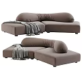 Modern L Shaped Sofa Set With Neutral Color And Soft Gray Throw Blanket 3d model