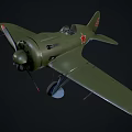 Vintage Green Fighter Plane with Propeller and Red Star Markings on Dark Background