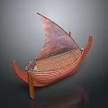 Vintage Wooden Boat With Brown Hull Stripes Brown Sail And Seats On Gray Gradient Background