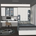 Modern Tatami Bedroom Interior Design With Desk Chair Bookshelf Wardrobe And Curtains