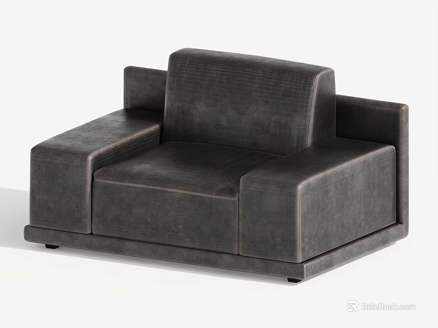 Modern Gray Leather Single Sofa With Square Armrests Backrest And Clean Lines 3d model