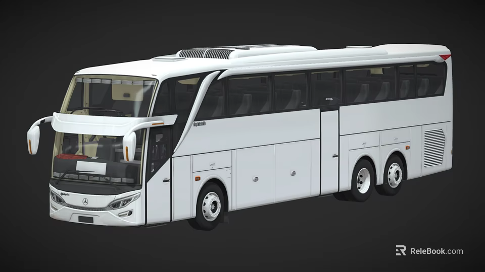 White Modern Coach Bus With Large Windows And Roof Ventilation System 3d model 