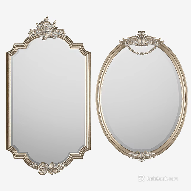 Classic Ornate Decorative Rectangular and Oval Mirrors with Intricate Carved Frames 3d model