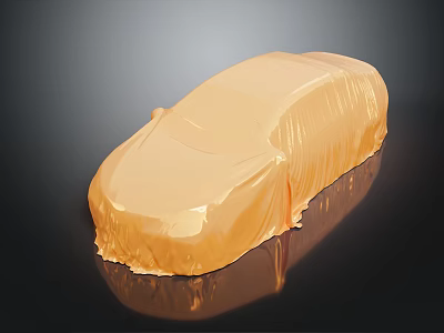 Orange Covered Car With Smooth Cloth On Dark Reflective Background 3d model