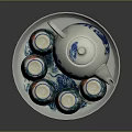 Traditional Blue And White Ceramic Tea Set With Teapot Teacups On Tray 3d model