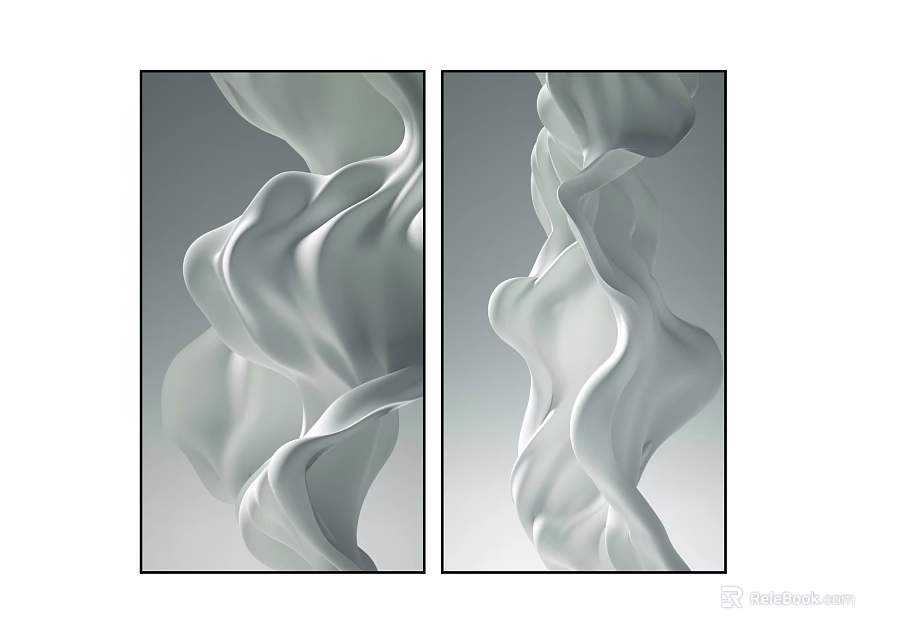 Minimalist White Wavy Texture Decorative Paintings For Modern Interior Wall Decor 3d model 
