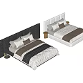 Modern Double Bed Interior With Comfortable Pillows Soft Blanket And Bedside Table 3d model