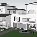 Modern Homestay Building Exterior With Multiple Units And Rooftop Structures