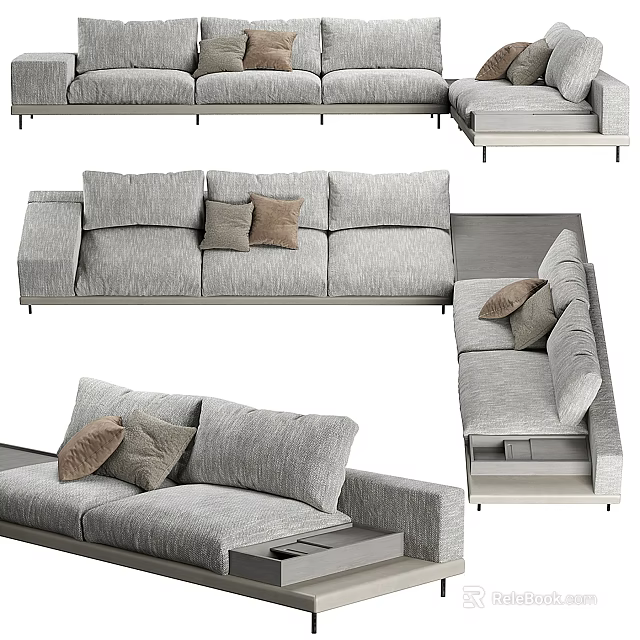 Modern Gray Fabric Sectional Sofa With L Shaped Design And Soft Throw Pillows 3d model