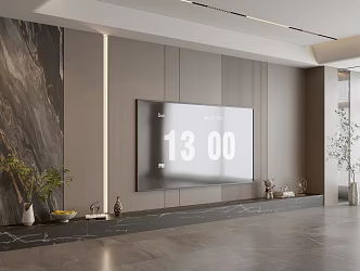 Modern Italian Living Room Light Luxury TV Background Wall Full Wall TV Cabinet Marble Background Wall 3d model