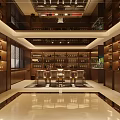 Elegant Wine Store Interior With Wooden Wine Racks Glassware Various Wines And Cozy Tables