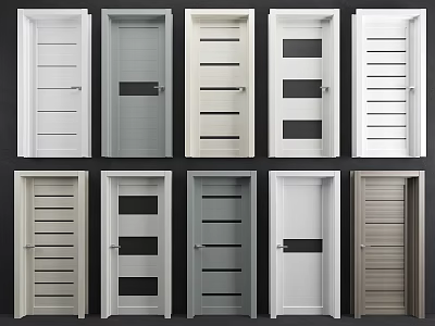 Various Hinged Door Designs with White Gray Panels Glass Slats for Interior Spaces 3d model