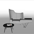 Modern Light Gray Leather Single Sofa With Small Round Side Table And Magazines 3d model